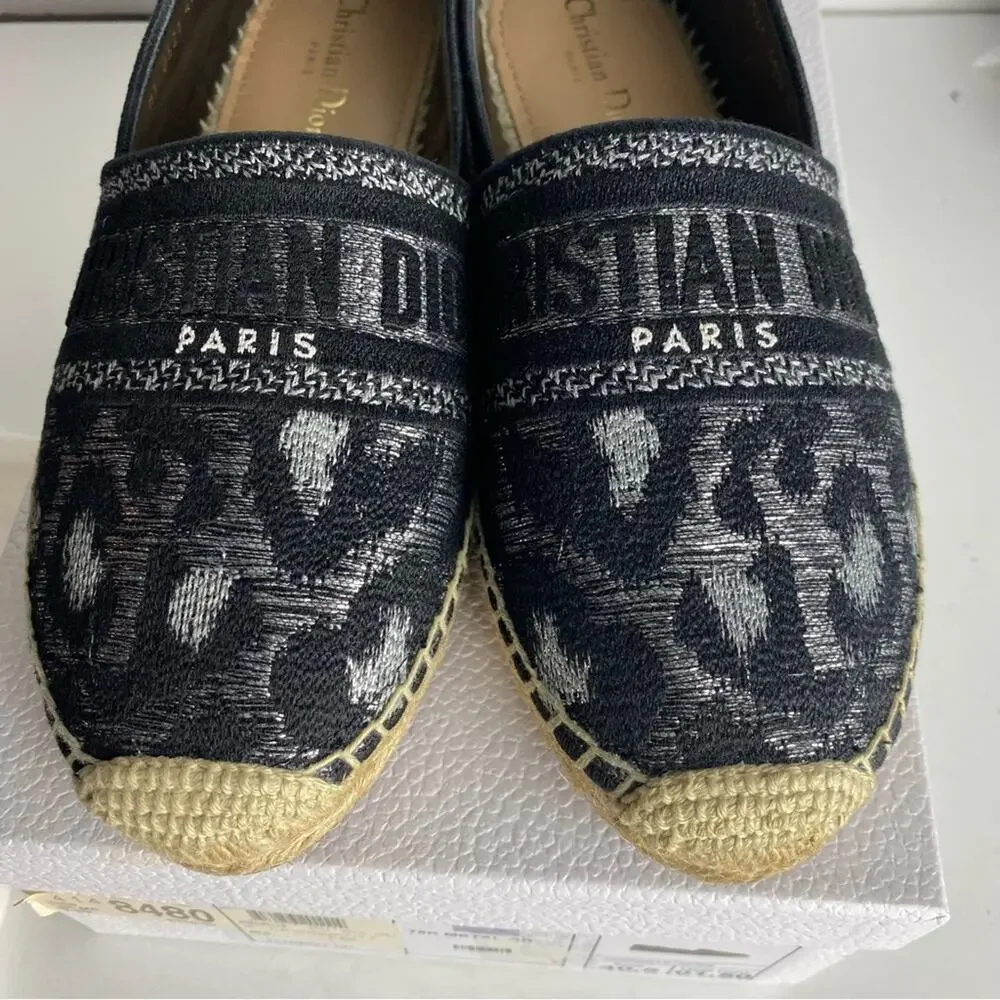 Christian DIOR Logo Espadrilles Black Silver 40.5 - Picture 7 of 10
